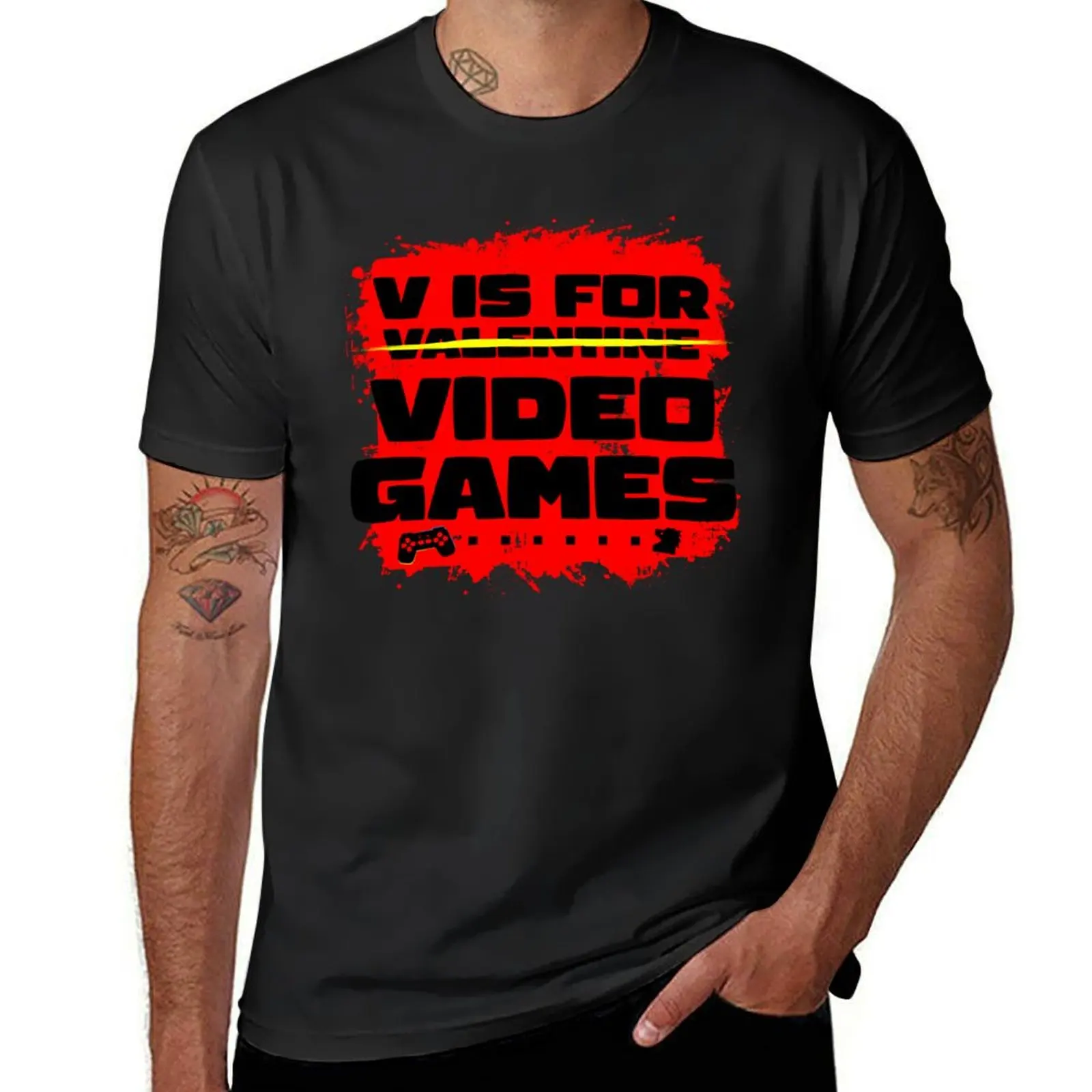 V is for video games Valentine's day red edition. T-shirt hippie clothes customs design your own Men's t shirts