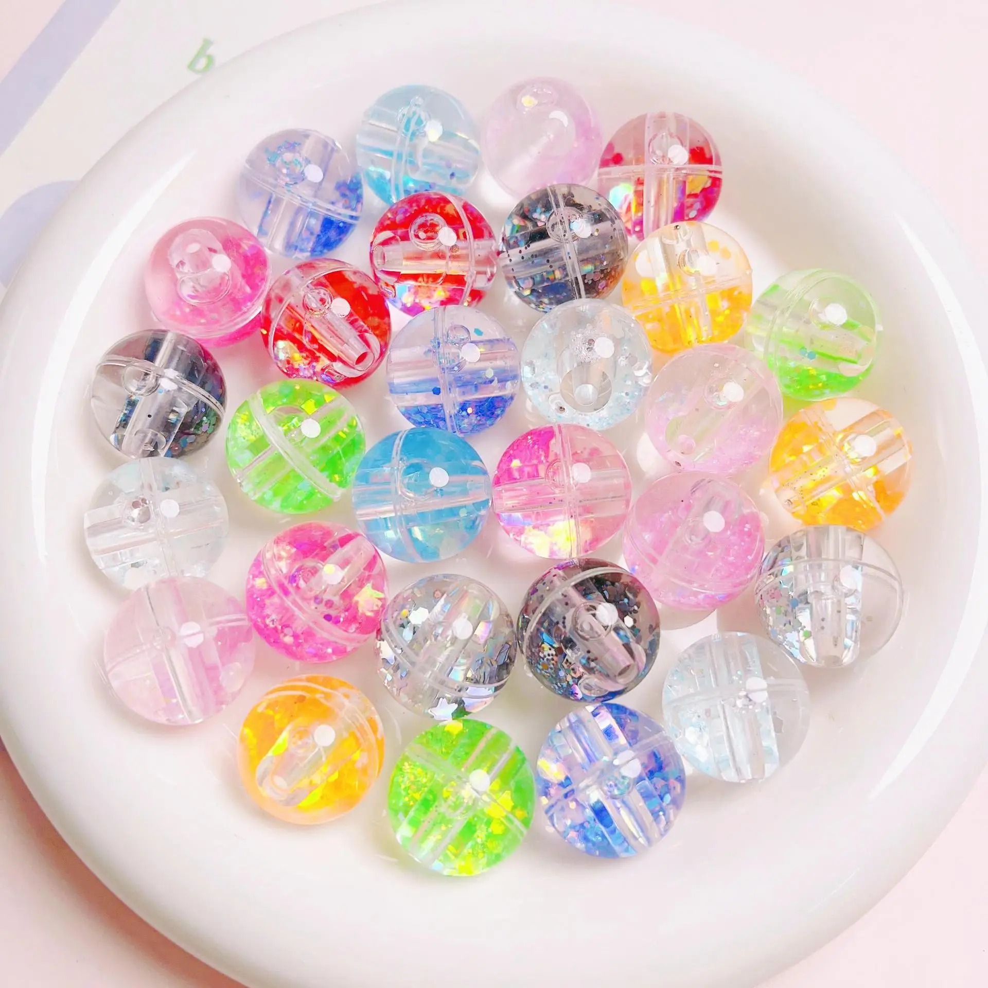 Trendy New 20pcs 18mm Glitter Transparent Colors Round Gumball Bubblegum Jewelry Acrylic Plastic Beads Fit Necklace Bracelet DIY