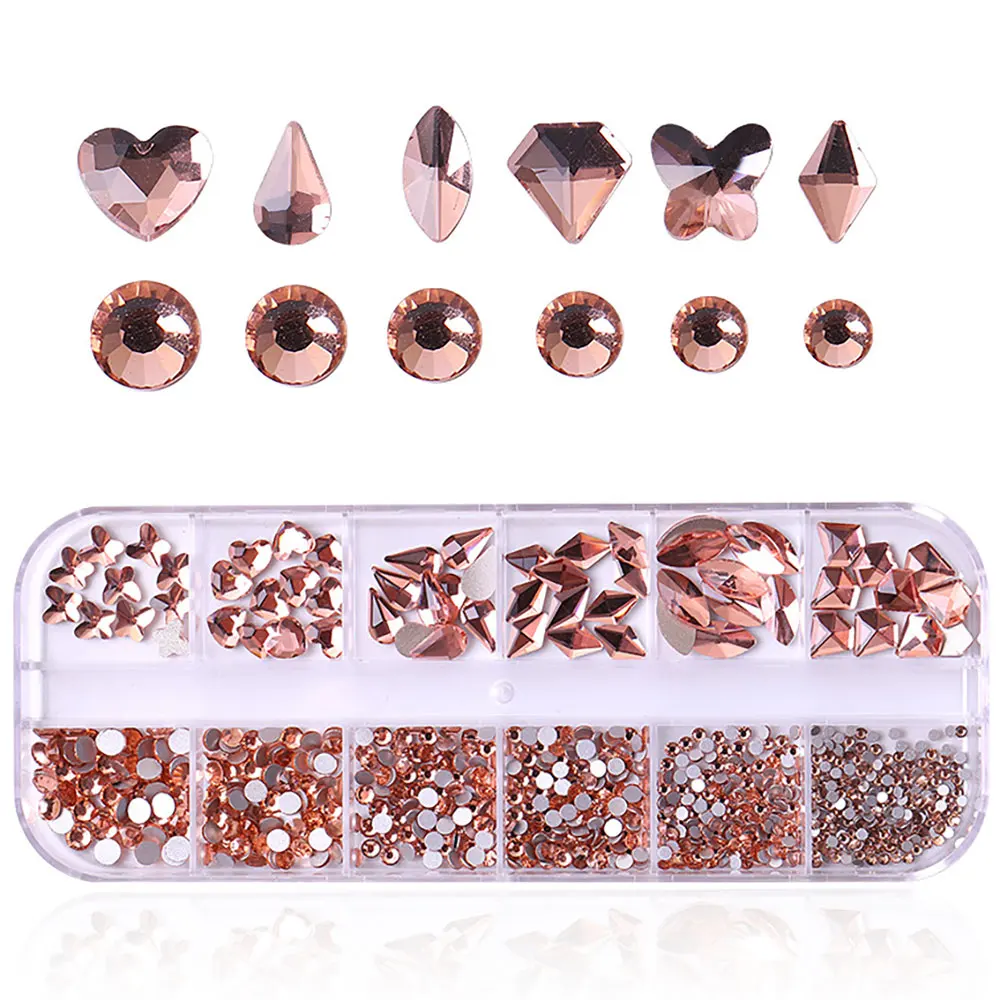 12 شبكة الشمبانيا كريستال الراين مسمار السحر متعدد الشكل كريستال الأحجار الكريمة مسمار الماس بلينغ الزجاج فلاتباك مسمار جواهر #2