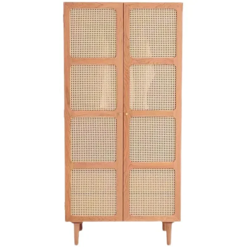 

Nordic Simple Solid Wood Rattan Wardrobe Home Double Door Wardrobe