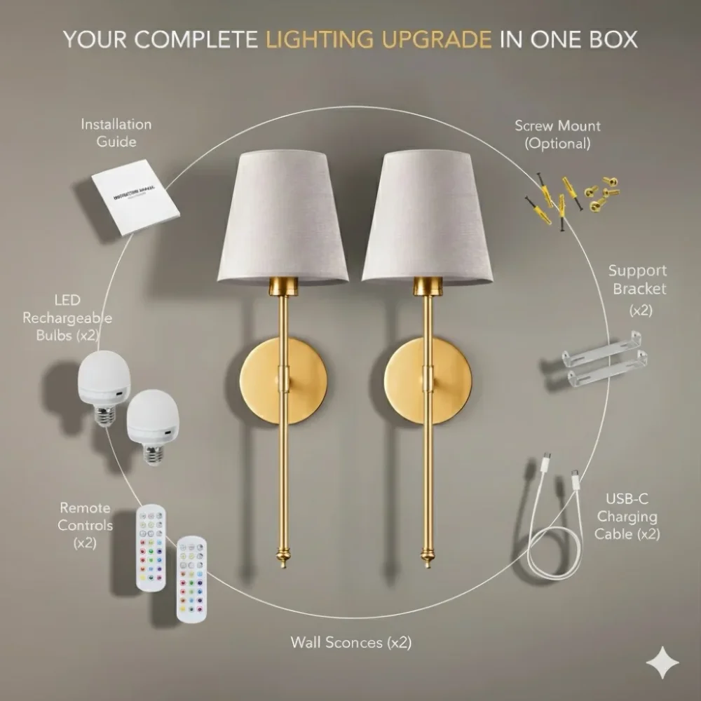2pcs Recharge Wall Lamp With Remote Control USB Pulg Bulb Easy Install Detachable Light For Bedroom Aisle Home Decor Wall Sconce