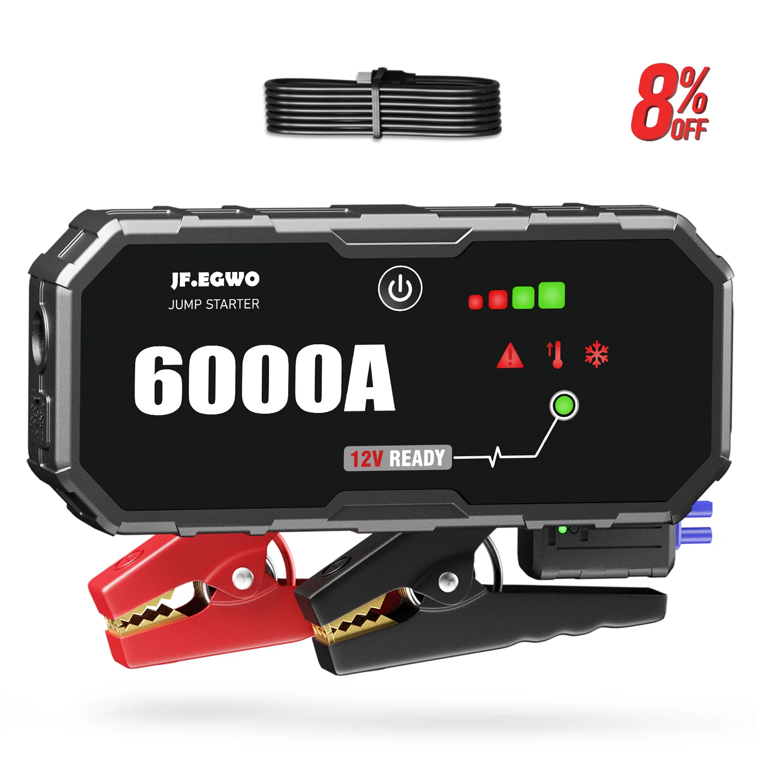 6000A Mini Portable Emergency Car Battery Charger Jump Start 22000Mah 12V Jumper Starter Power Bank Portable Emergency Kit Cable