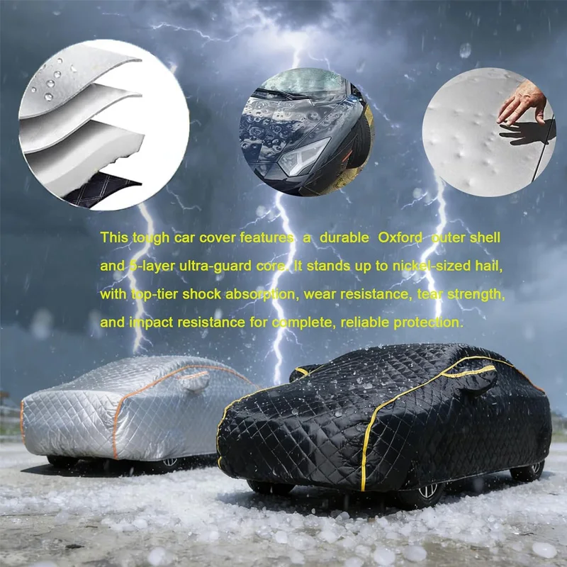 2-in-1 Anti-Hagel-Autoabdeckung, doppelt nutzbar, vollständige & halbe Autoabdeckungen, dicke, wasserdichte Sonnen-, Schnee- und Staubschutzabdeckung für Limousinen – Detail 6