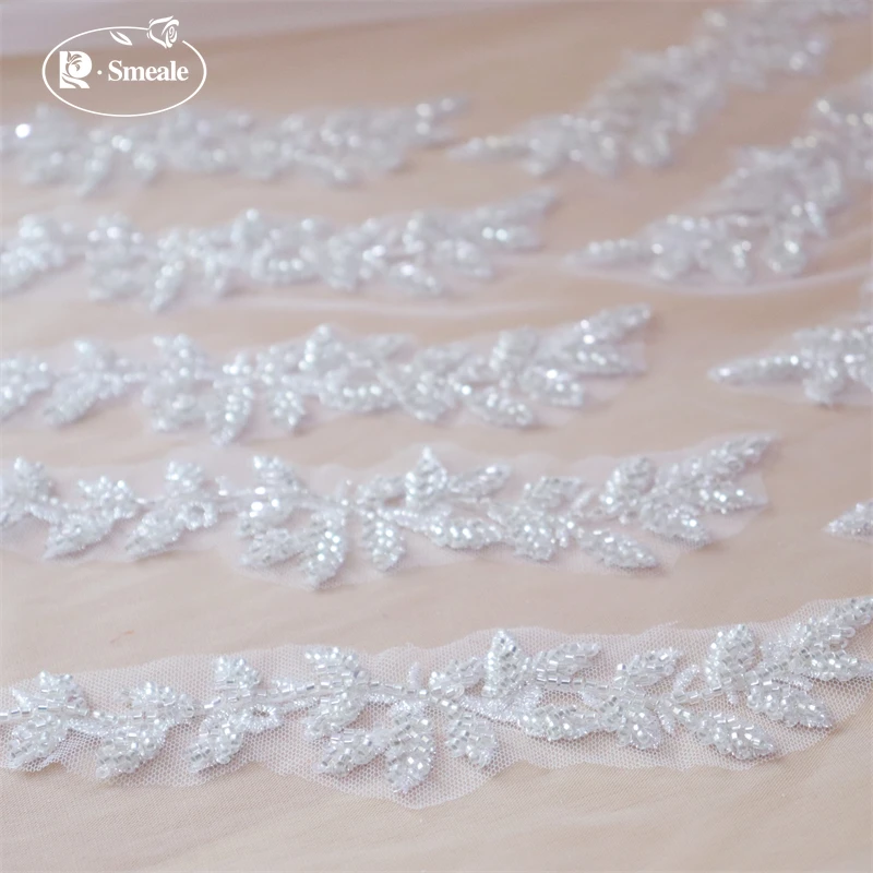 10 Stück. Silberne Perlenblumenblätter Stickerei-Applikation, Hochzeitskleid Kopfschmuck Spitze Spiegelblume RS253012 – Detail 3
