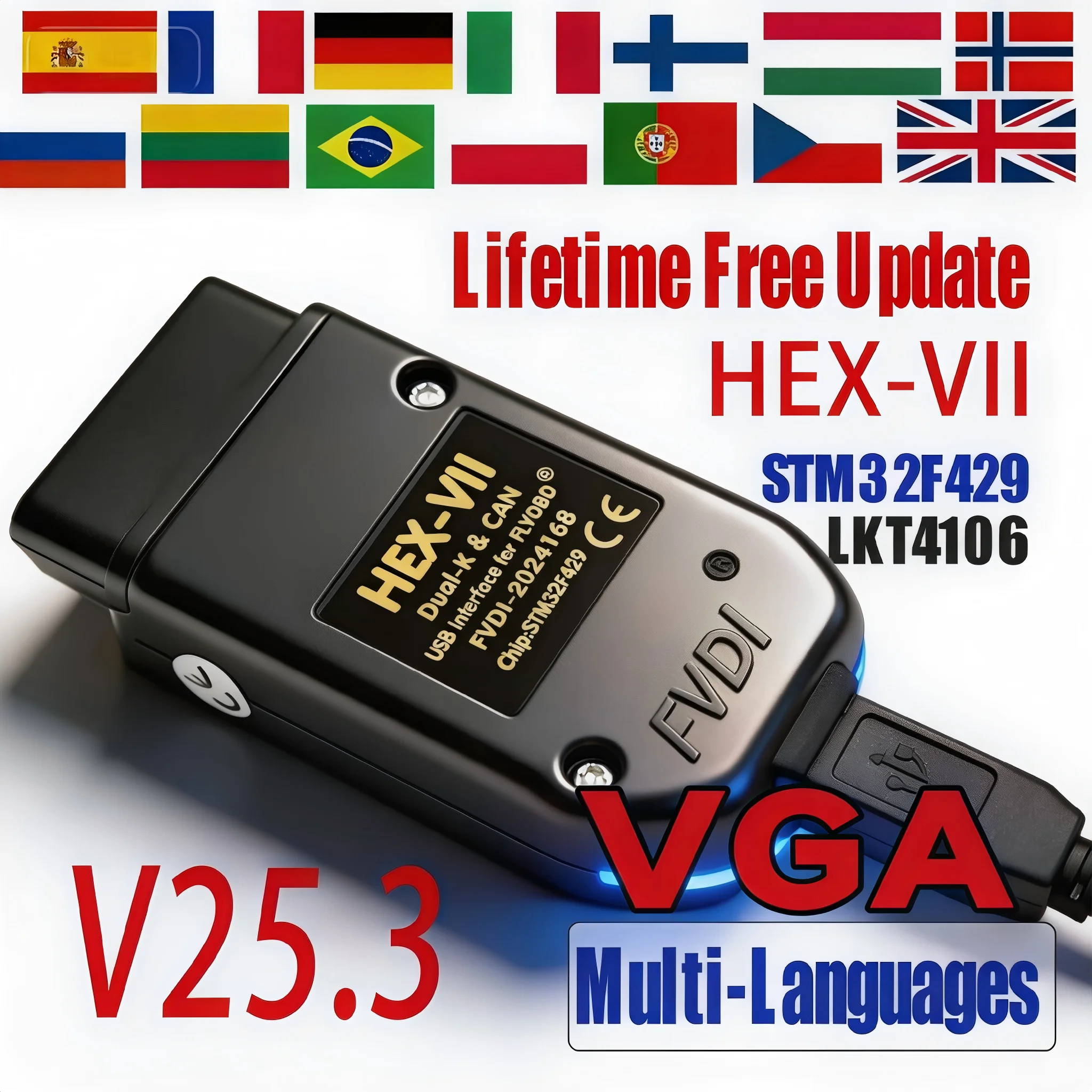 

Newest VCDSCAN Auto Scan com Diagnostic Tools VAG Coding COM HEX Real V2 STM32F429 V25.3 For VW AUDI Skoda Seat