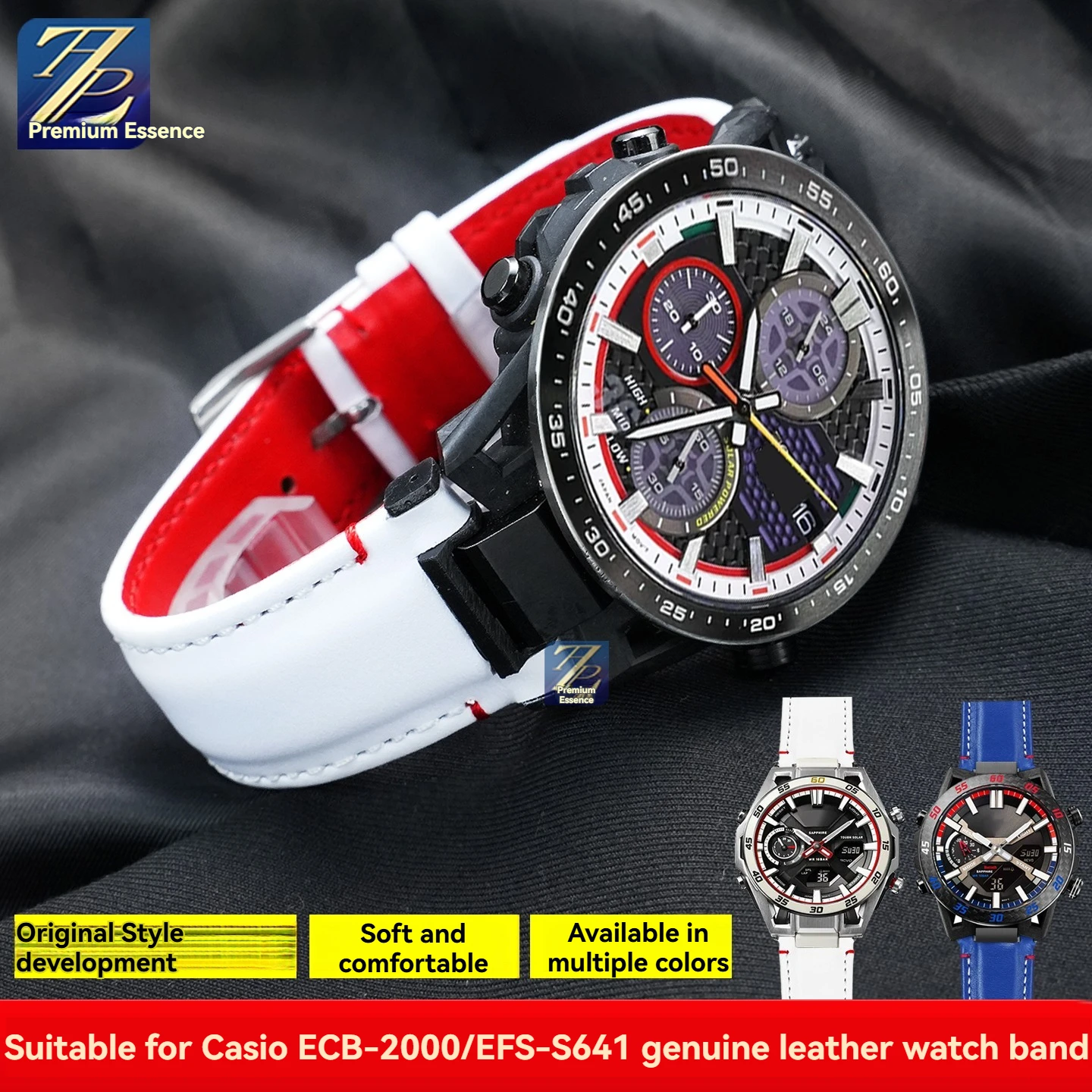 For Casio EDIFICE Series Watch ECB-2000 ECB-2300 EFS-S641 Modified Suede Leather Strap ECB-2000YCB Notch Cowhide Bracelet Male