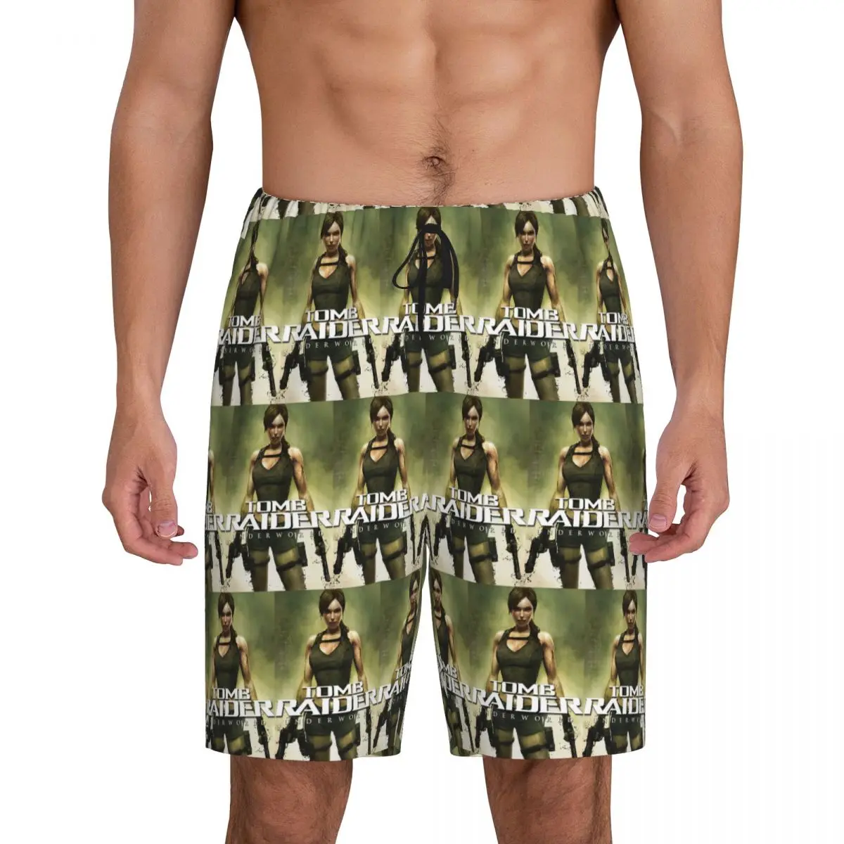 

Tomb Raider Lara Croft Games Angelina Jolie Gaming Short Pajama Pants Men Sleepwear Sleep Lounge Bottom Shorts Sleeping Pants