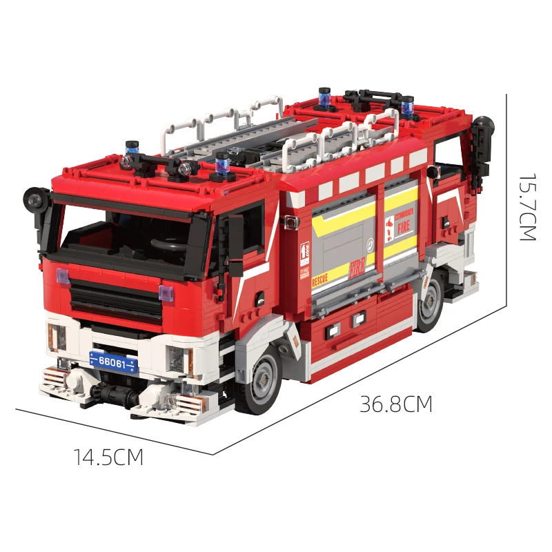MOC 2173 قطعة مكعبات بناء شاحنة الإطفاء سلسلة الإنقاذ لودر أطفال بالريموت كنترول مع وظائف التروس المتزامنة بيونيك هدية إبداعية #6