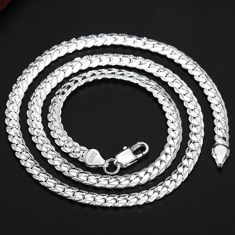 925 Sterling Silver 6mm Side Chain 8/18/20/22/24 Inch Bracelet Necklace For Woman Men Fashion Wedding Engagement Jewelry Gift