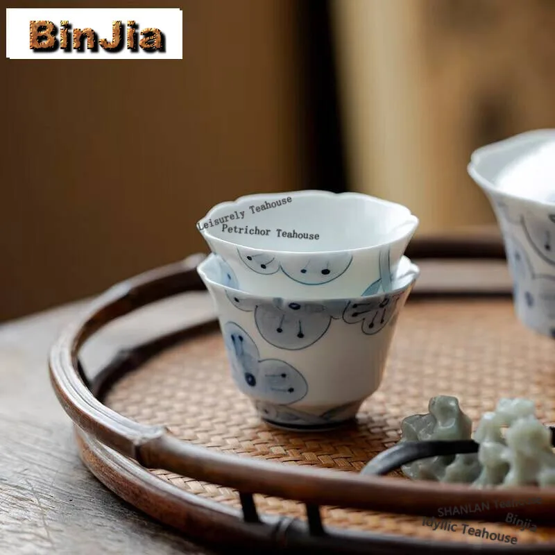 

2 шт./компл. чистая ручная роспись сине-белая чайная чашка ручной работы Toon цветок чайная чашка цветок рот мастер чашка кружка бытовой чайный набор 40 мл