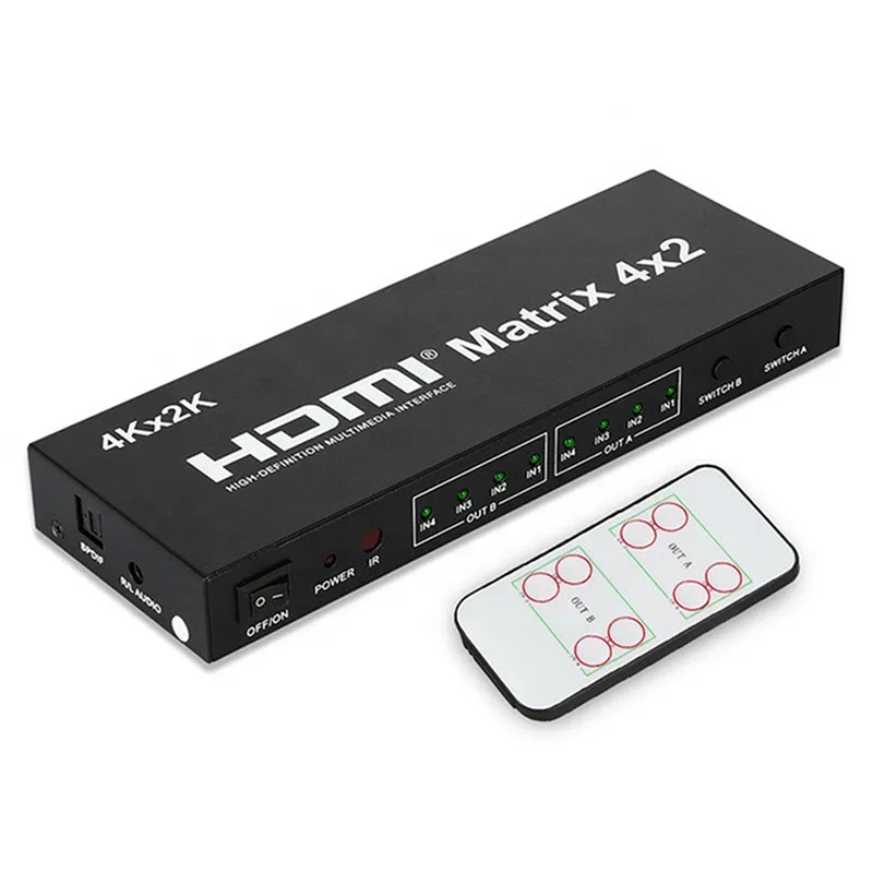 4Kx2K 3D 4 Input 2 Output HDMI Matrix 4x2 Video Switcher Support 1080P HDMI 4 In 2 Out HDMI Splitter With Remote Control