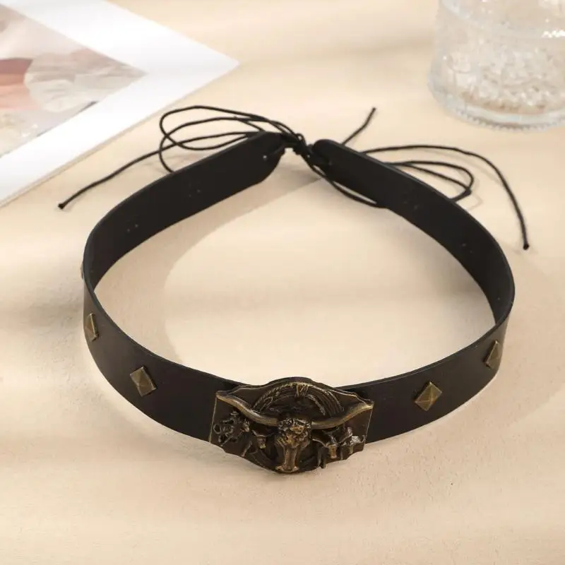 A52E Unique Head buckles PU Belt Costume Accessory For Casual Or Prom Outfits