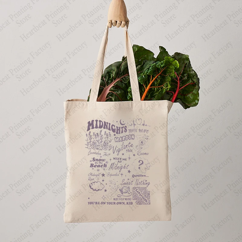 Midnights Album Pattern Tote Bag TS Merch Casual Canvas Shoulder Bag Shopping Bag Best Gift for Swiftie Music Lover