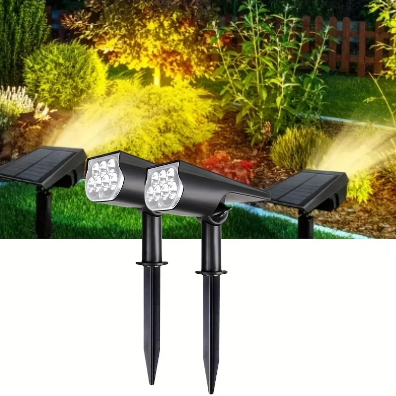 

7 LEDS Solar Powered Spotlight Wall Mount/Ground Stake Solar Landscape Path Lighting for Porch Fence Trees Flowerbed Patio Light