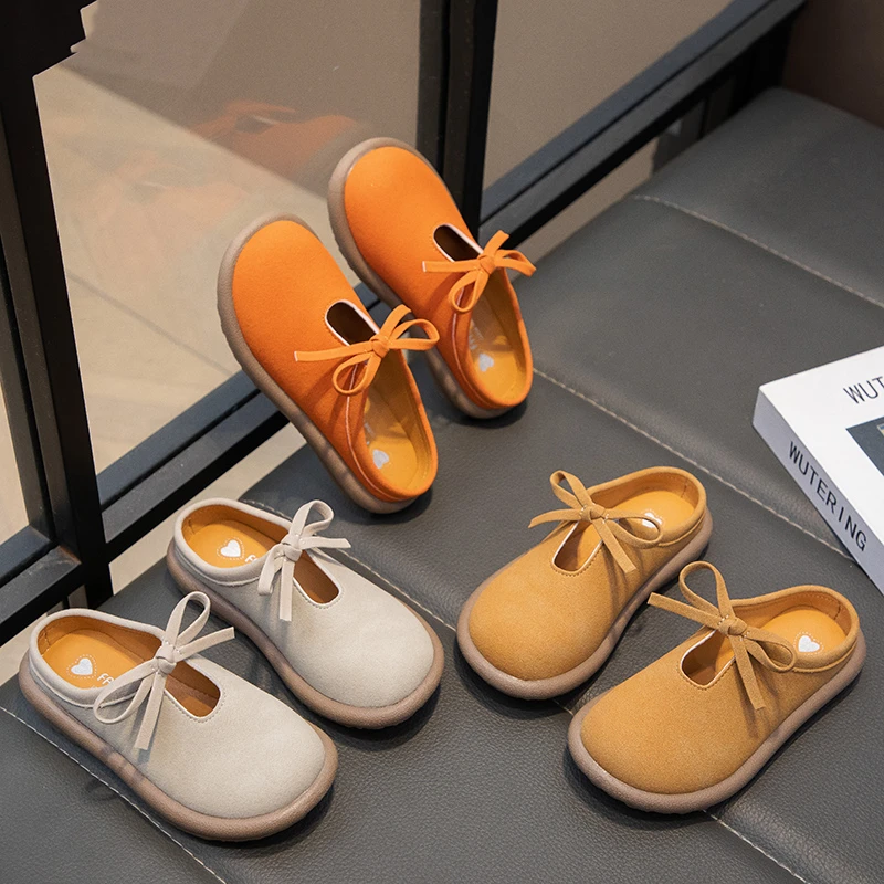 Kids Slippers for Girls New Versatile Toddlers Simple Bowknot Flat Slippers Fashion Soft Non-slip Children Causal Mules Shoes