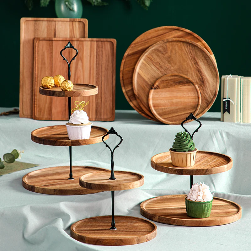 Wooden Cake Set Dessert Pastry Display Stand Glass Cover Party Holiday Decoration Tall Tray Home