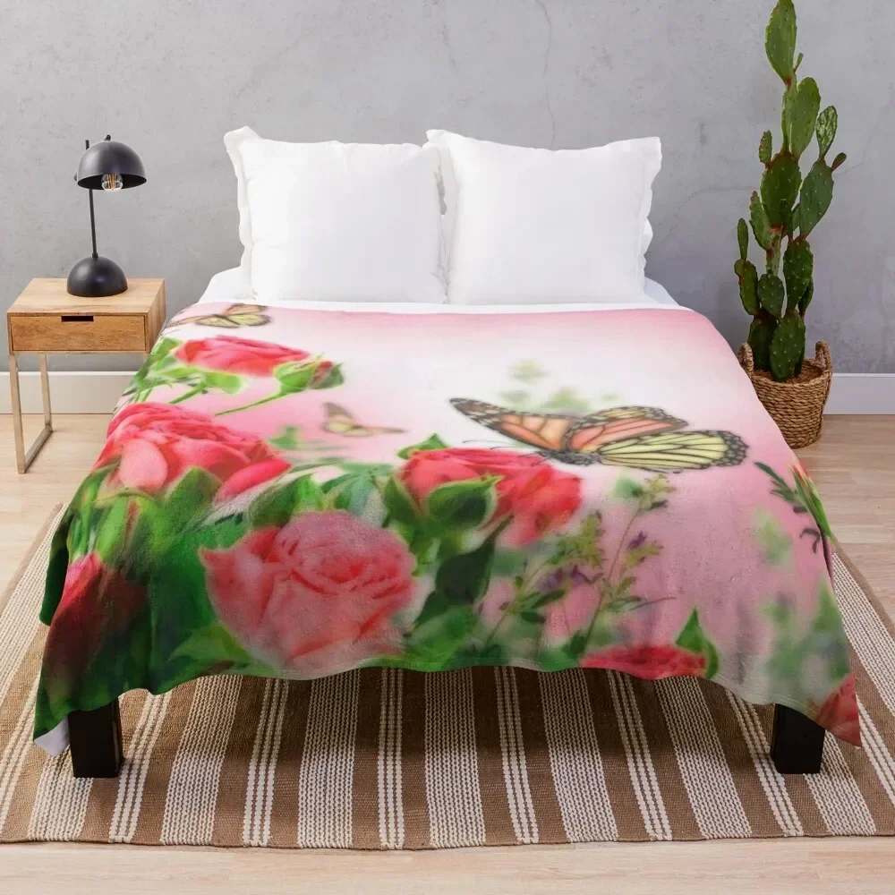 

Butterflies and roses Throw Blanket Flannel Thins Moving Luxury St Blankets