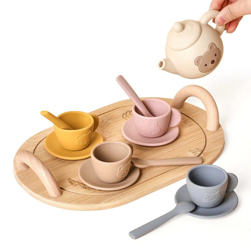 

Children Silicone Tea Set Cartoon Bear Afternoon Tea Party Tea Set Accessories Baby Pretend To Drink Tea Interactive Game Gift