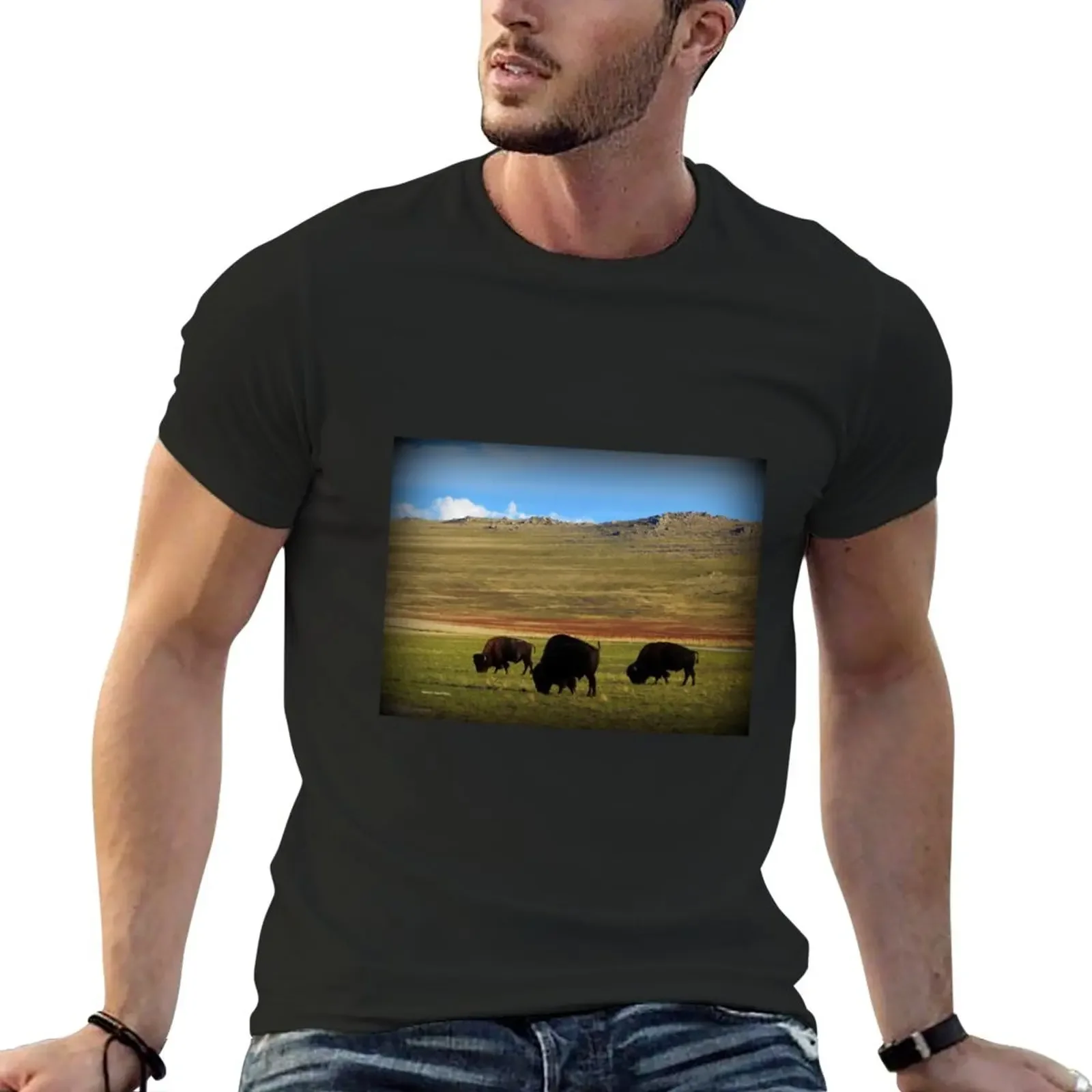 

Bison on Antelope Island T-Shirt hippie clothes anime clothes vintage mens cotton t shirts