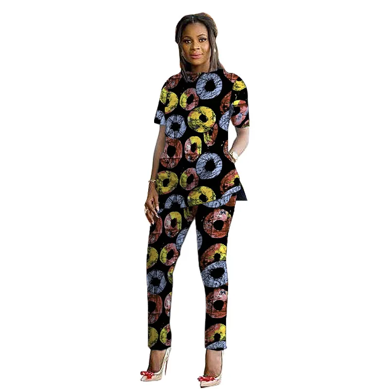 

Women African Clothes Short Sleeve Tops Patch Pants Nigerian Fashion Lady's Ankara Outfits Festival Garments