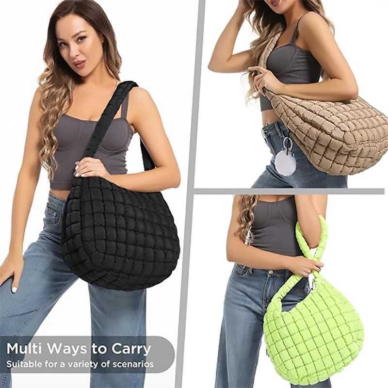 Puffer Tote Bag for Women Soft Puffy Crossbody Bag Large Quilted Tote Bag Quilted Carryall Bag Hobo Handbags Puff Purse