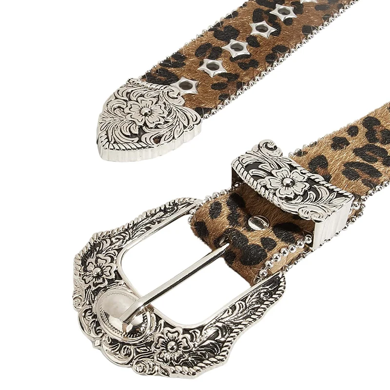 Gótico retro feminino cinto leopardo impressão rebite cinto moda casual design personalizado jeans acessórios cintura de couro do plutônio