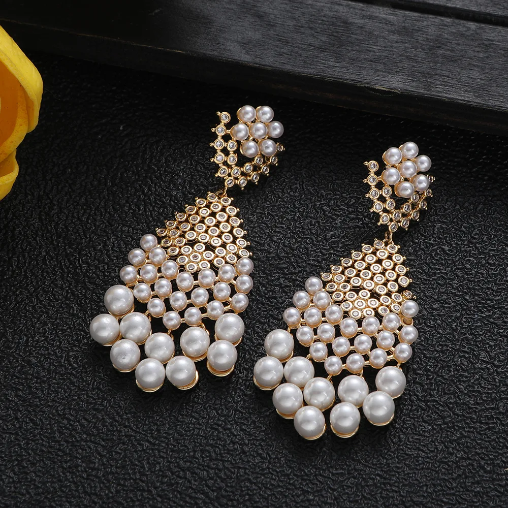 HIBRIDE Luxury Premium Pearl Drop Earrings sliver color Jewelry Women's Daily Decoration Suitable for Wedding Ball Gifts E357
