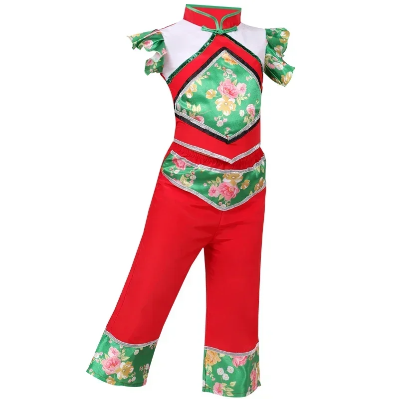 Costume de danse Yangko chinois ancien pour filles et enfants, vêtements de danse élégants en éventail, Costume de tambour de taille National traditionnel, parapluie de danse folklorique