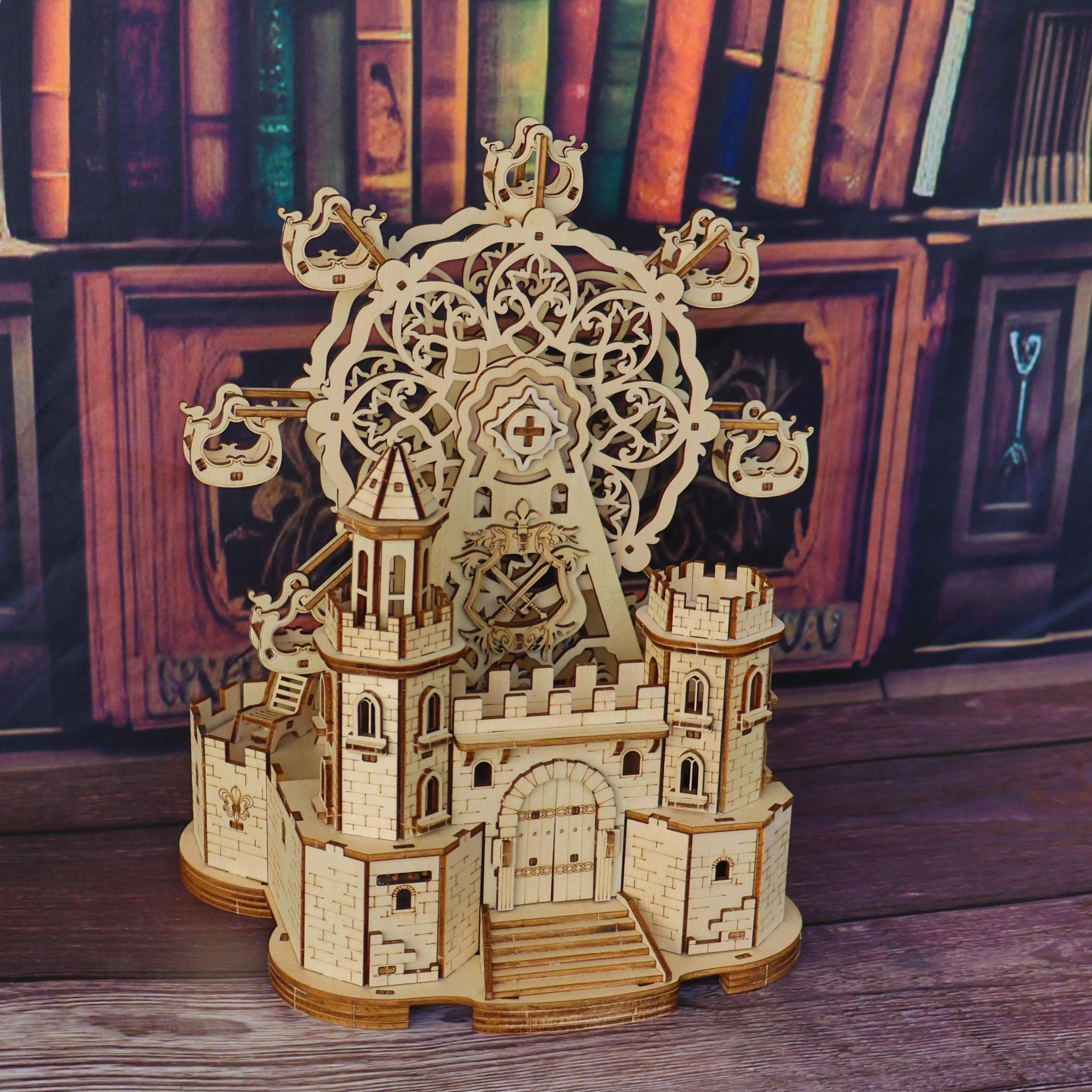 3D Wooden Puzzle Castle Ferris Wheel, Handmade DIY Assembly Model, Parent-Child Interactive Educational Toy, Creative Simulation
