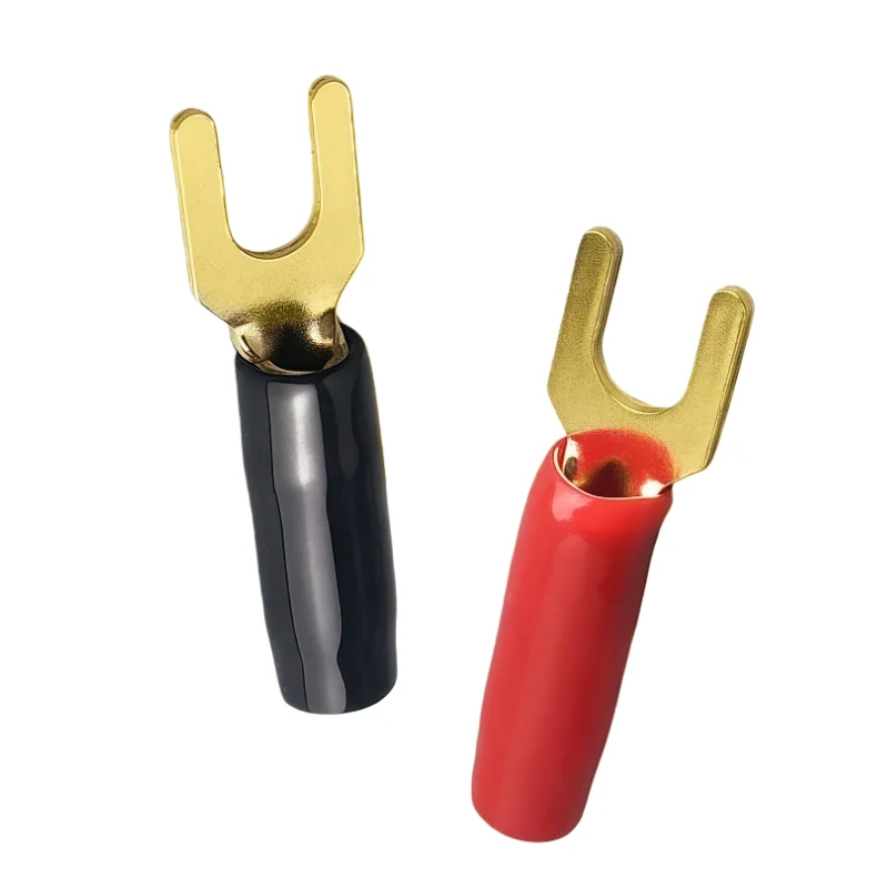 1Pcs Y-style Spade Banana Plug Gold Plated Tuning Fork Banana Plug Jack Plug Solderless Speaker Cable Power Terminal Connector