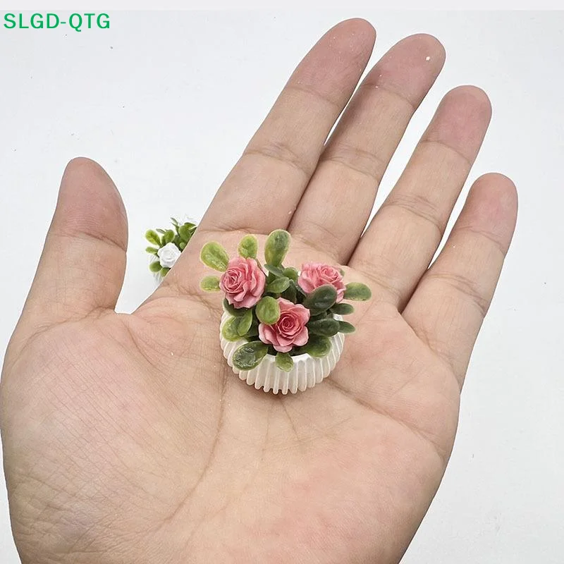 Hot！1Pcs Doll House Living Room Scene Decoration Mini Rose Plant Potted Plants Model Miniature Landscape Handicrafts
