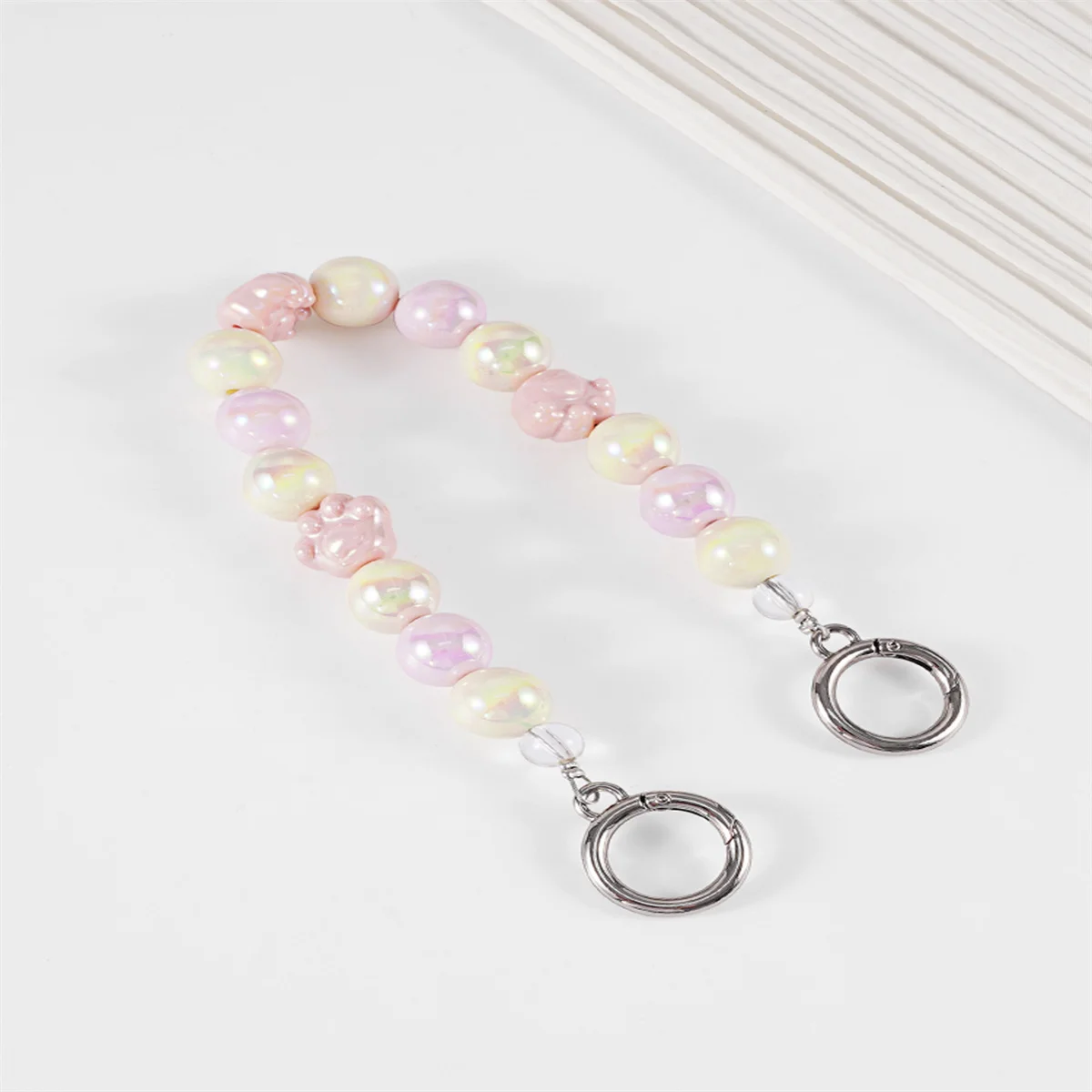 HOLIN Candy-Colored Rabbit Love Bag Charm Cat Claw Bag Straps White Pearl Chain Accessories for MLB Bucket Bag