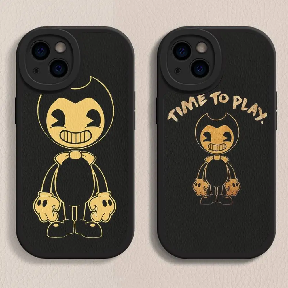 Jogo b-bendy e a tinta m-máquina caso de telefone de couro duro para iphone 16 15 14 13 12 mini 11 14 pro max xs x xr plus fundas