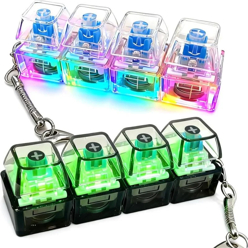 Luminous Keyboard Stress Relief Toy, Keychain, 4-in-1 Stress Relief Button Keychain, Stress-Relief Fingertip Clicker, Transparent Color, Car Keychain