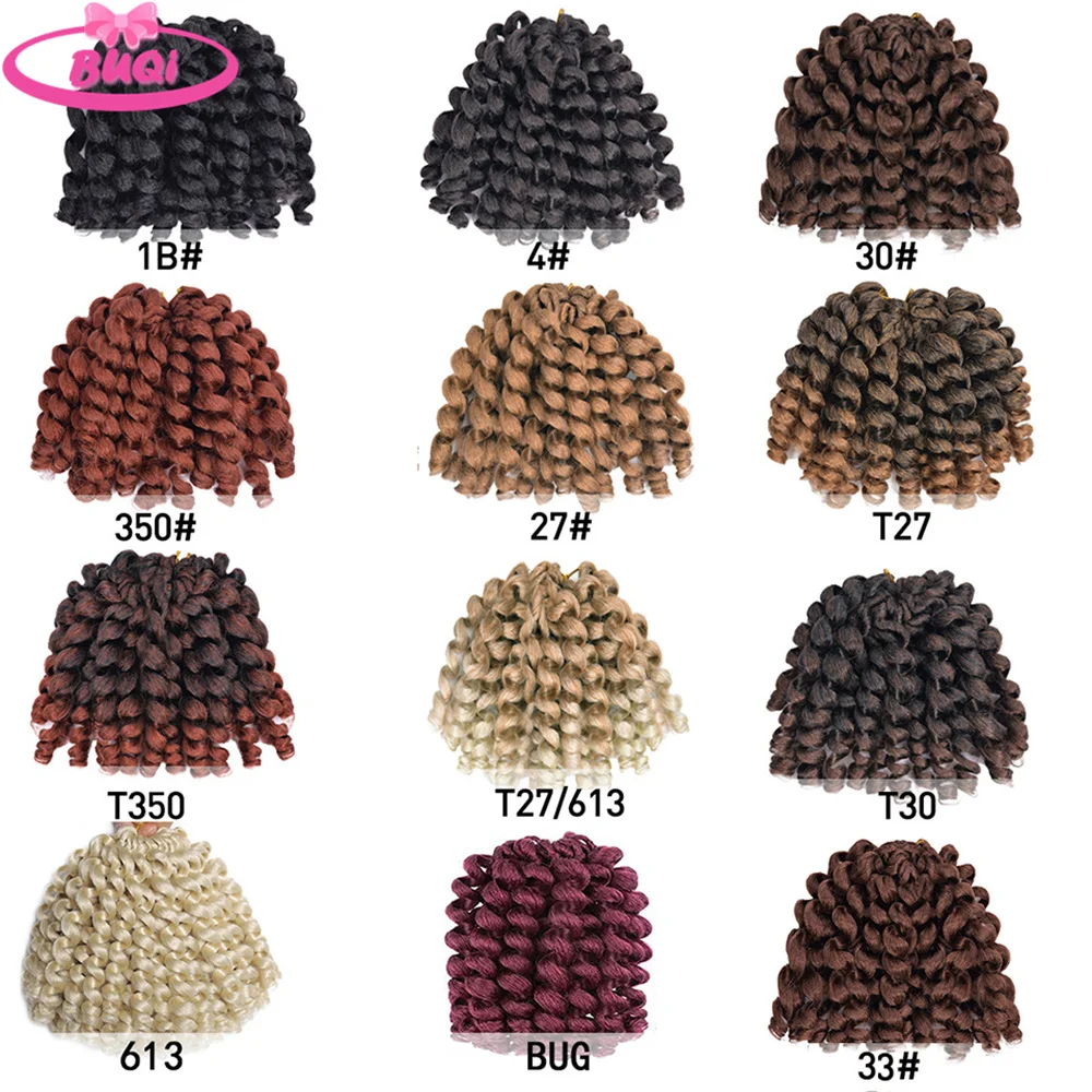 BUQI-Extensions Capillaires Synthétiques Bouclées Brun Ombré, Cheveux Courts au Crochet, Baguette Jamaïcaine Bouclée