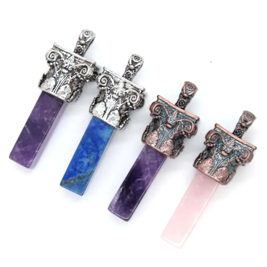 Charms Natural Healing Crystal Stone Pendants For Women DIY Necklace Amethyst Roman Column Choice Rectangle Men Jewelry Making