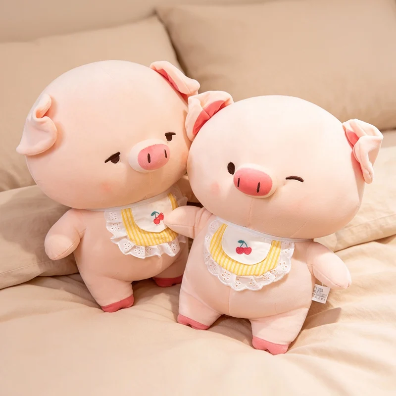 Cherry Bib Pig Plush Toy 40cm Pink Stuffed Doll Embroidered Eyes Soft Hug Companion Sofa Accent Holiday Gift Choice