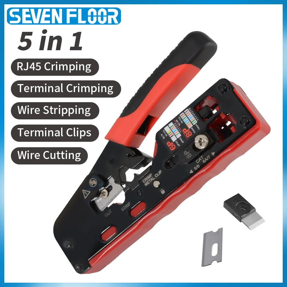 RJ45 Crimp Tool Pass Through Plugs Ethernet Crimping Pliers for Cat7 Cat6 Cat5e RJ45 Connectors Multifunctional Crimper