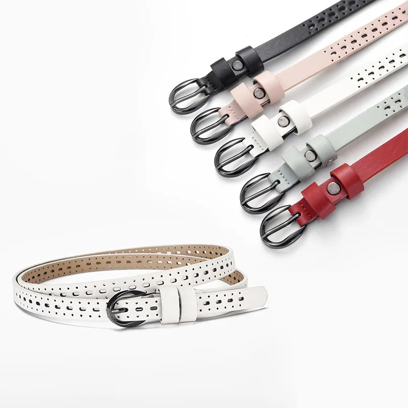 IF IFOND Fashionable Pin-Buckle Minimalist Slim Belt Niche Hole-Free Openwork Breathable Versatile Women’s Leather Belt