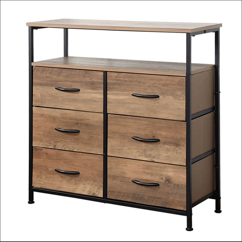 Dresser for Bedroom with 5 Fabric Drawers,Small Chest Organizer Unit with 2-Tier Storage Shelf for Bedside,Closet