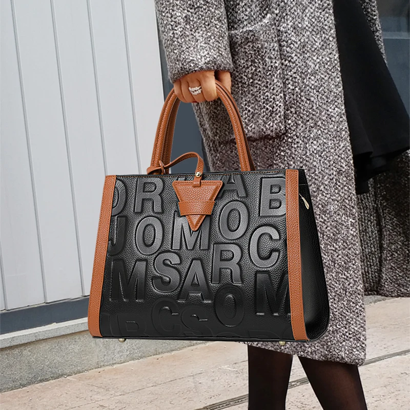 

Genuine Leather Women's Bag - New Style, Fashionable, Large Capacity, Letter Embossed, Trendy & Versatile Handbag & Crossbody