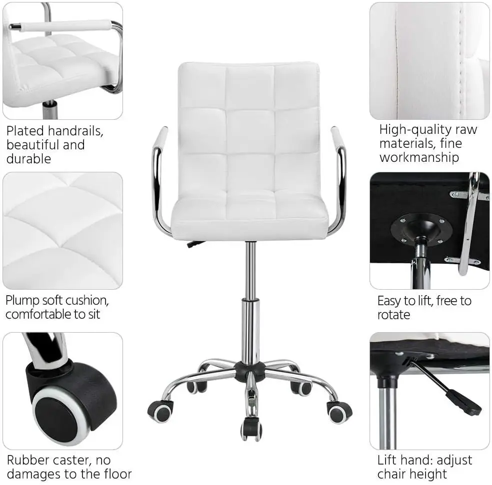 

Desk Chairs with Wheels/Armrests Modern PU Leather Office Chair Midback Adjustable Home Computer Executive Chair 360°Swivel