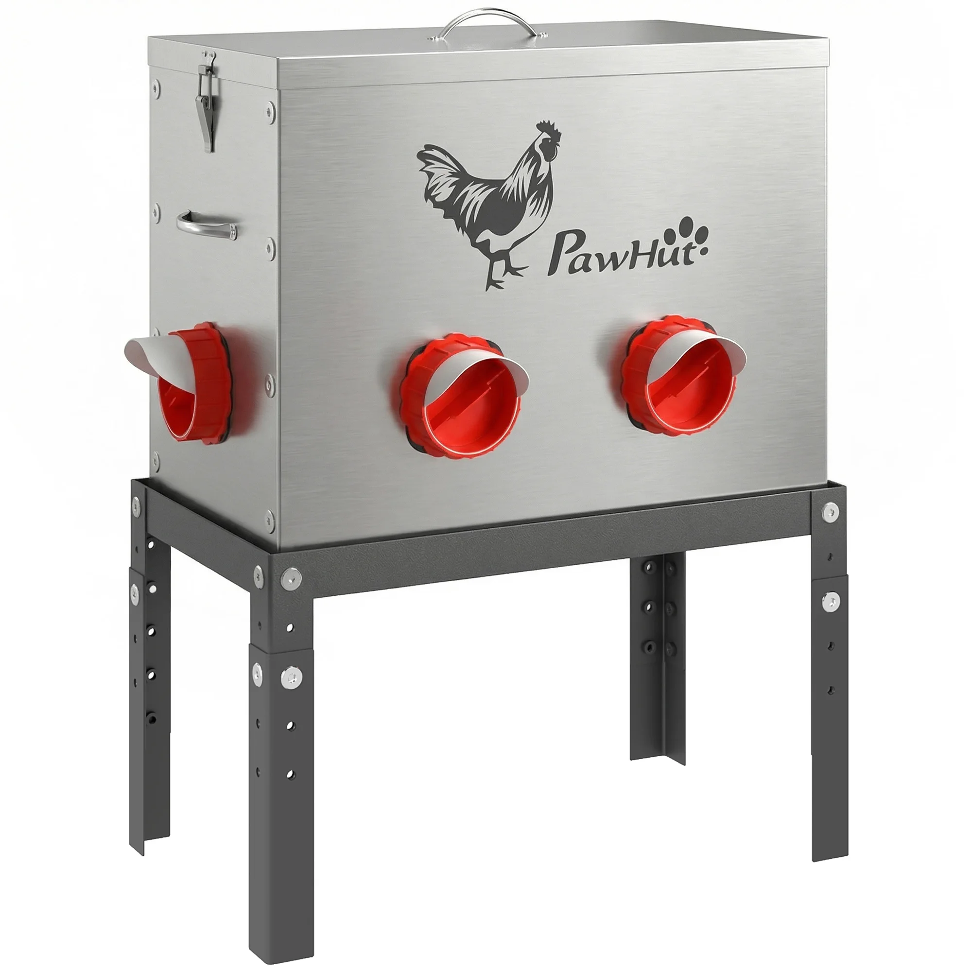 Distributore automatico di mangime per polli PawHut, capacità di riempimento 18 kg, con coperchio richiudibile, 6 aperture