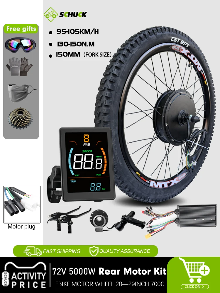 AliExpress schuck MTX Electric Bike Kit 72V 5000W With 2.4tire Rear Rotate Brushless Hub Motor 26"27.5"28"29"700C For mountain bike Conversion Kit