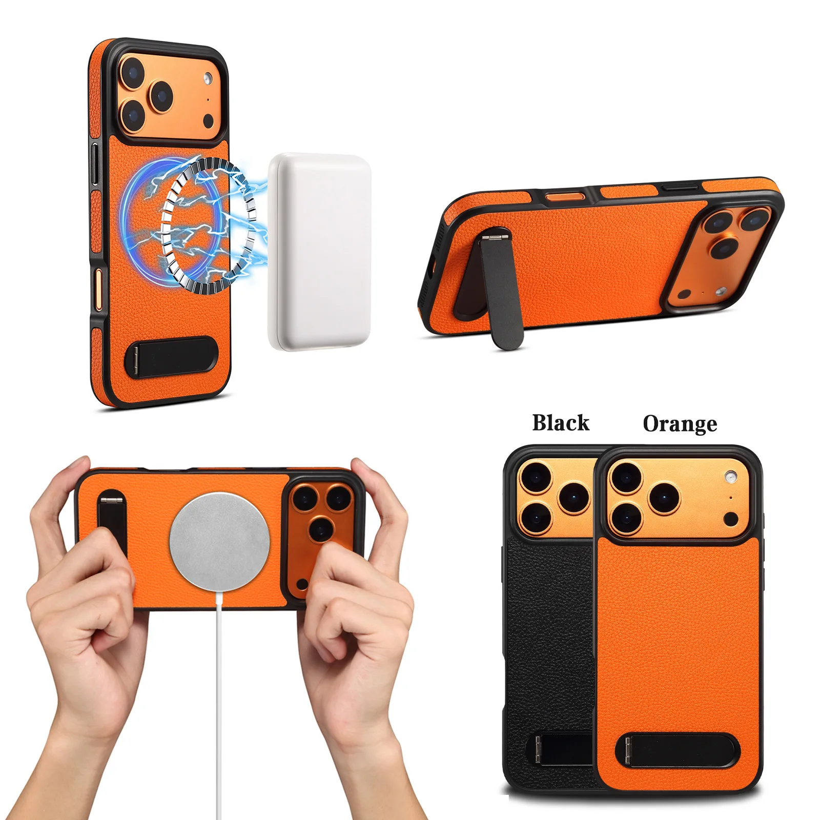 Luxury Lychee Pattern Magnetic Leather Stand Phone Case For iPhone 13 14 15 16 17 18 Pro Max Wireless Charging Bracket Cover