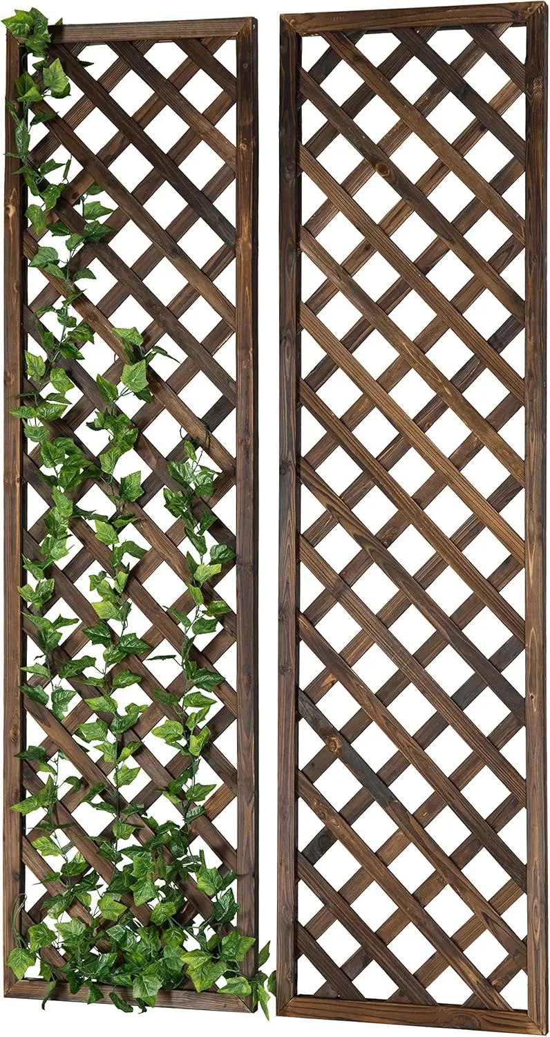 Brown Wood Wall Hanging Large Garden Trellis for Climbing Plants Outdoor with Lattice Design,Set of 2