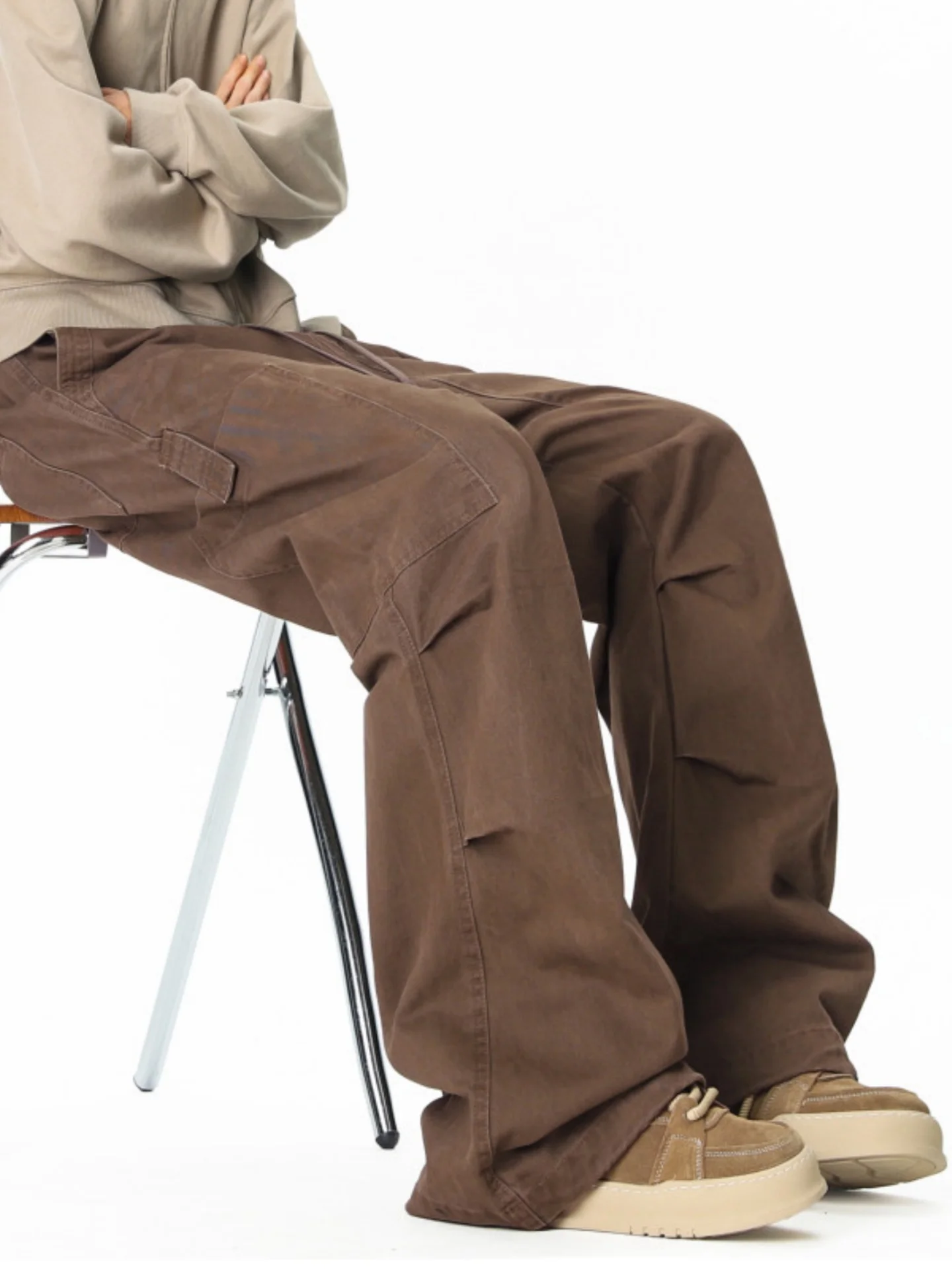 

Мужские рабочие брюки American Sle: повседневные, осенние, прямые, широкие, с модным дизайном и складками, модель Knife P...