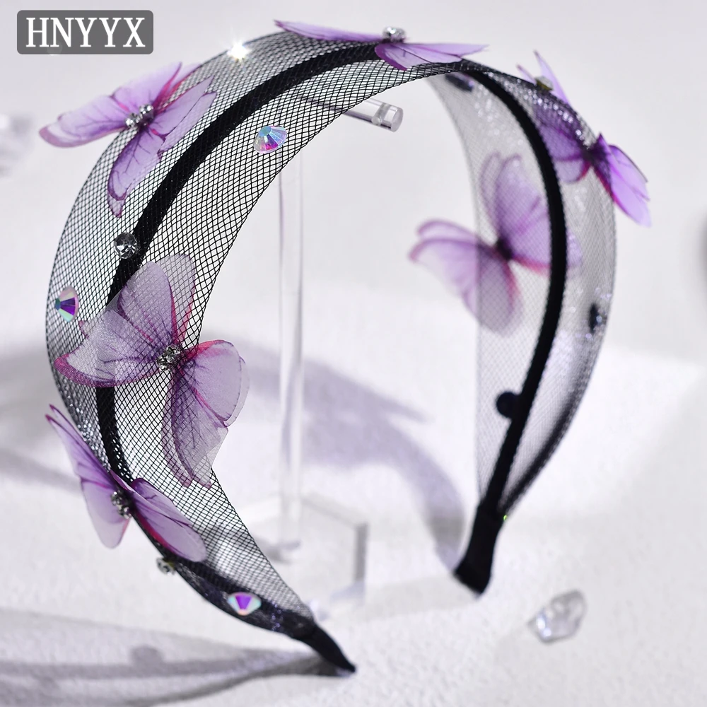 

HNYYX European Retro Butterfly Mesh Crystal Headband Fashion Elegant Women's Party Hair Accessory Wedding Bridal Head Hoop A158