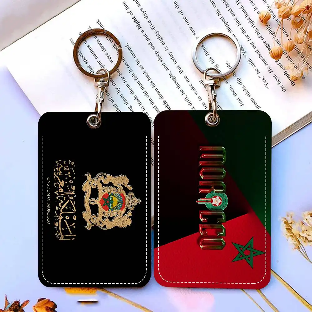 M-Morocco Map Flag Holder Keychain With Keychain for Access Card Bus Pass & Card Credit ID Bank Card Protective Case