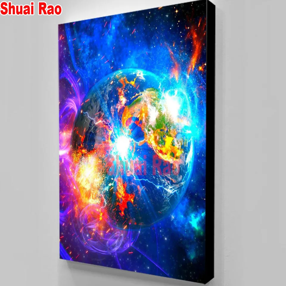 Space earth diamond mosaic Galaxy Stars,5d diy diamond embroidery full round drill 3 d diamond painting wall stickers,